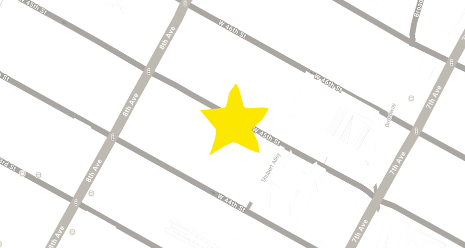 Map showing the location of Schoenfeld Theatre, 236 W 45th St, New York, NY 10036